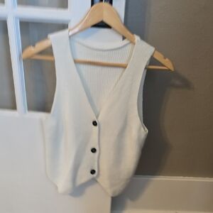 Women's White Button-Up Knit Vest